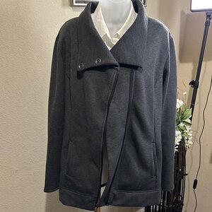 Lucy Gray size Large asym zip moto jacket funnel neck